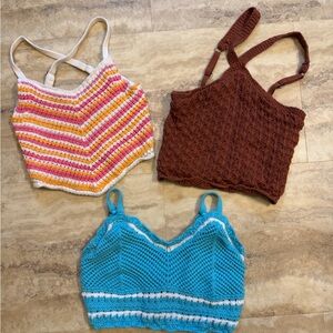 Vintage Hollister Multicolor Knit Crop Tops Trio